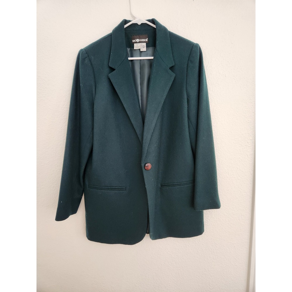 Sag Harbor Forest Green 100% Wool Blazer Jacket Size 10‎ Vintage Classic
